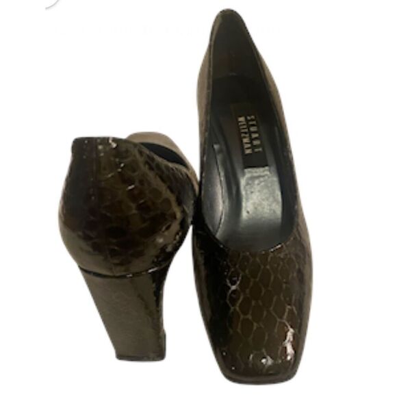 Stuart Weitzman Vintage Black Molorrus Patent Pumps Sz. 9 Snake Ptrn Box - Picture 7 of 8